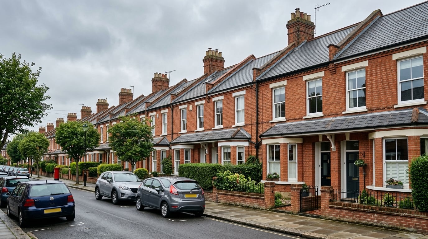 Traditional UK terraced houses with clean rooflines