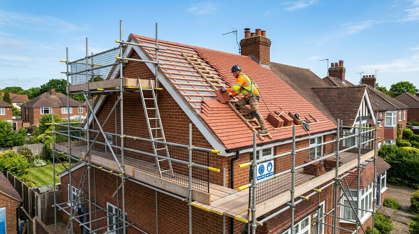 UK house roofing project in progress