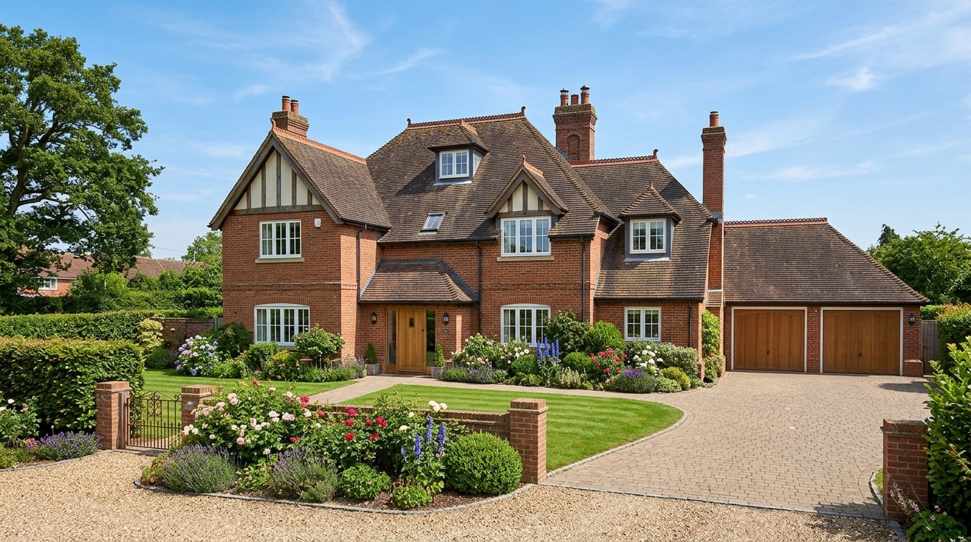 UK detached house with pristine roof tiles